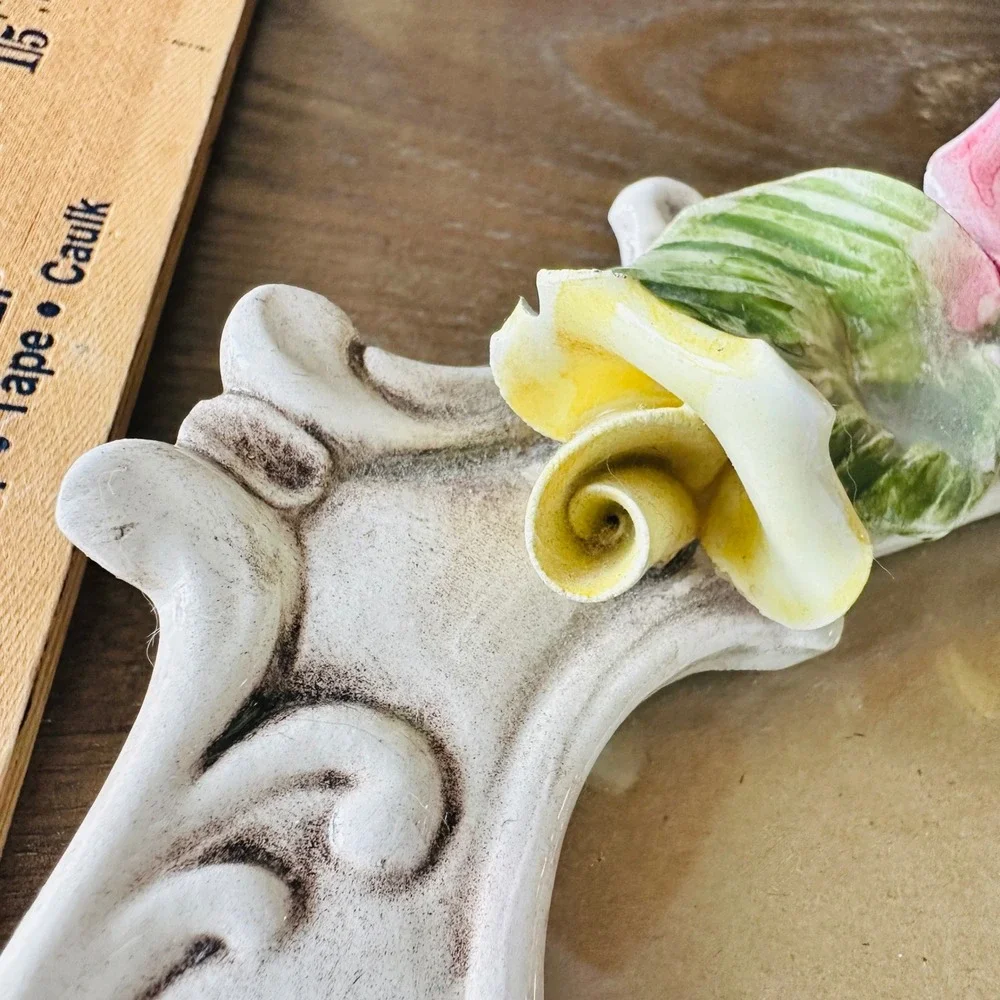 Vintage Italian Capodimonte Ceramic Rose‎ Photo Frame Ornate White Made in Italy
